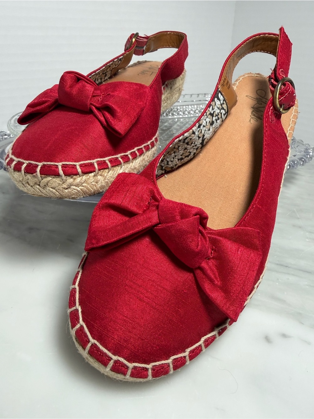 Life Stride Red Bow Espadrille Sling back Sandals Size 7 | Red Sandals